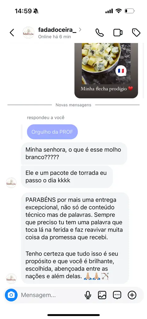 Mensagem de aluna agradecendo a entrega